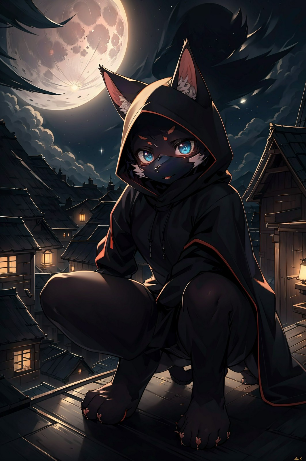 Steampunk Fat Cat Assassin in Nocturnal Scene - AI Art, image size:1063x1600